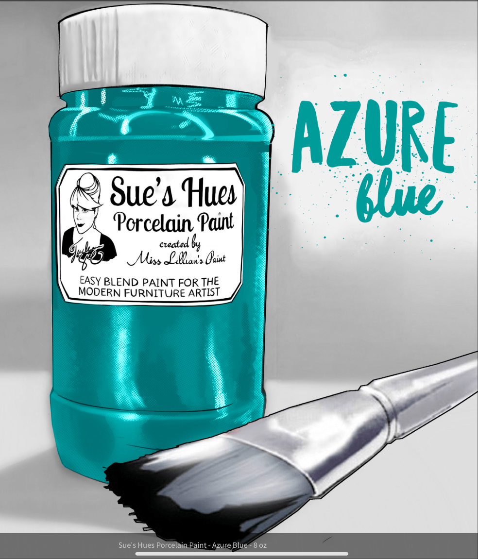 Sue's Hues Porcelain Paint: AZURE Blue | Chalk & Clay Paint|